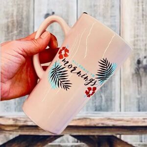 NWT Clay Art allergic to mornings Pink Glossy Ceramic Tall Tumbler Mug with Lid